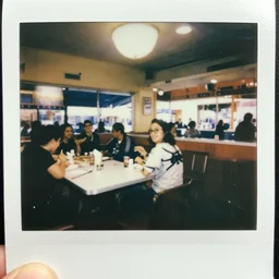 a polaroid photo of people at a diner, detailed, hq, lens flare, realistic