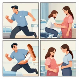 a serious 4 panel comic about a man rushing to the hospital to check on his pregnant wife