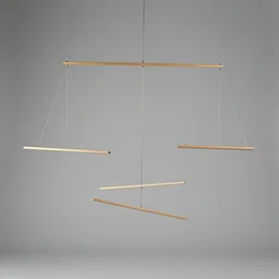 a type of kinetic sculpture constructed to take advantage of the principle of equilibrium. the objects hanging from horizontal rods balance each other, so that the rods remain more or less horizontal. each rod hangs from only one string, which gives it the freedom to rotate about the string. an ensemble of these balanced parts hang freely in space, by design without coming into contact with each other.