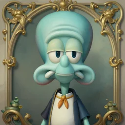 portrait of squidward, rococo and art nouveau fusion, highly detailed, deep focus, elegant, digital painting, smooth, sharp focus, illustration, ultra realistic
