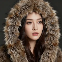 portrait of a beautiful girl with fur, dreams