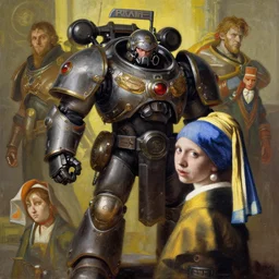 full character portrait max mad cyberpunk warhammer 4 0 k, tech priest not the girl with the pearl earring character design, painting by gaston bussiere, katsuya terada, wyeth, greg rutkowski, barlowe, craig mullins, ( ( ( ( ( vermeer ) ) ) ) ), frank frazetta, mucha, tom of finland, trending on artstation