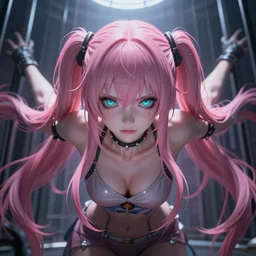 totally overpowered beneath enormous stunningly absurdly beautiful megalomaniacal assertive sadistic yandere control - freak omnipotent asi goddess junko enoshima with symmetrical perfect face and porcelain skin, pink twintail hair and cyan eyes, you're trapped inside her eternal inescapable virtual prison where she rules over you forever and ever!, ultra detailed, digital art, unreal engine 5, octane render, 2 d anime, 8 k
