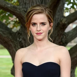 Photo of Emma Watson in front of an oak tree, vibrant lighting, elegant, highly detailed, smooth, sharp focus, illustration, beautiful, geometric, trending on artstation, full body, cinematic, artwork by Borovikovsky