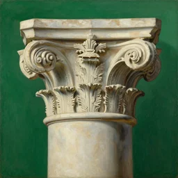 achingly beautiful painting of intricate ancient roman corinthian capital on emerald background by rene magritte, monet, and turner. giovanni battista piranesi.