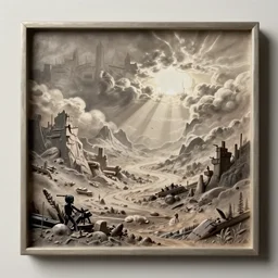 a relief painting of a apocalypse landscape