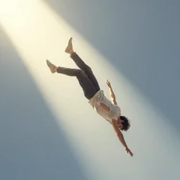 a (man) falls down a sunbeam