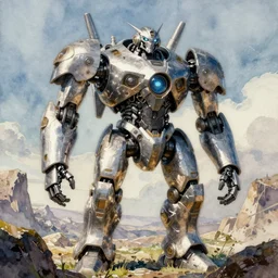 concept art s a mech robot, pinterest, artstation trending, behance, watercolor, by coby whitmore *, silver