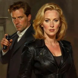 gillian anderson as jane bond in goldeneye, digital painting, artstation, concept art, sharp focus, illustration, art by artgerm and greg rutkowski and alphonse mucha