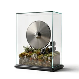 glass victrola, clean 3d render, octane render, isolated on a pure white background, centered, entire object in frame, sharp focus, soft studio lighting