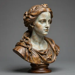 high intricate bust of an emma watson 1 9 7 0 carved from wood in baroque style, studio light, maria panfilova, andrea savchenko, mike kime, ludovic plouffe, qi sheng luo, oliver cook, trending on artstation
