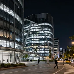 a night time urban office scene by zaha hadid
