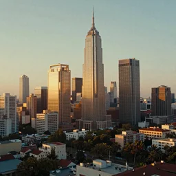 a photo of a futuristic city in the style of wes anderson, 35mm, golden hour, cinematic