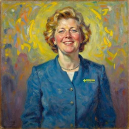 a oil painting of a swedish female member of parliament for the environmental party who is happy that she is not running in the next election., colorful, art nouveau, dramatic light,