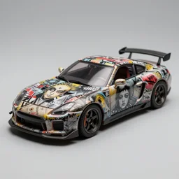 sportscar made out of punk album art sleeves, 3 5 mm film