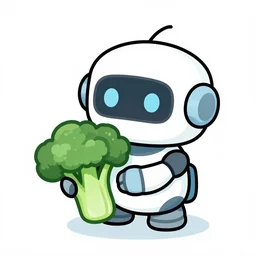 an illustration of an cute roboter that eats broccoli