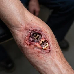 joe biden, degloving, skin sloughing off, brutal, krokodil, flesh eating, teeth, skull visible