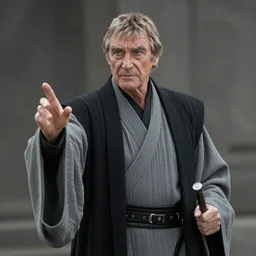 Sean Connery as an old and badass jedi master, wearing gray and black robes, directed by Denis Villenueve 4K