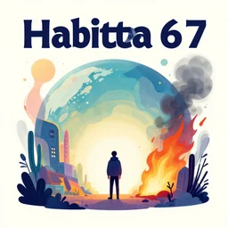 editorial illustration. of a lone man standing in habitat 6 7, colorful, ( ( dither ) ), burning, smoke, modern, mads berg, karolis strautniekas, halftone dots, rich grainy texture, finely detailed, dynamic composition, wide angle, risograph, unreal engine, ( ( sunbeams ) ), fog
