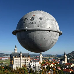 Death Star from Star Wars orbiting above Prague Castle
