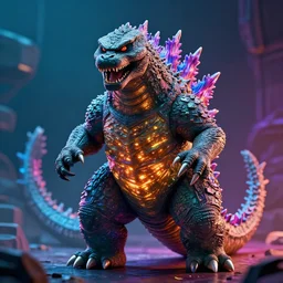 photorealistic cute godzilla. hyperdetailed photorealism, 1 0 8 megapixels, amazing depth, glowing rich colors, powerful imagery, psychedelic overtones, 3 d finalrender, 3 d shading, cinematic lighting, artstation concept art