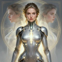 symmetry! portrait of kaitlin olson, sci - fi, tech wear, glowing lights!! intricate, elegant, highly detailed, digital painting, artstation, concept art, smooth, sharp focus, illustration, art by artgerm and greg rutkowski and alphonse mucha