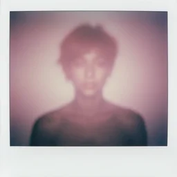 a pink soft shadow on the wall shaped as unidentified human, mist, dreamy, polaroid photo