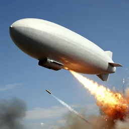 ww 2 zeppelin in the sky, huge, firing rockets, bullets, bullet tracers, explosions, war photography