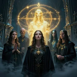 magical realism depiction of Conspiracy theory, Secret society, Illuminati, Cabal, Brainwashed, Conditioned, Controlled, Manipulated, Illusion, Deception, Mastermind, Leader, Elite, Cabal