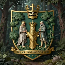 A coat of arms for an Elven family, forests, nobility, high detail, fantasy inspired, upscaled, 8k resolution, master artwork