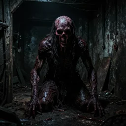 faceless monster in a dark basement, horror, scary, dark, 4 k, detailed, intricate