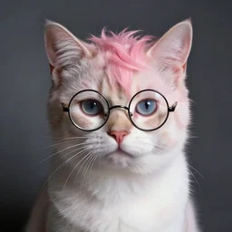a catboy with pink hair and circle glasses