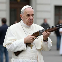 the pope in the streets of austria, holding a shotgun, taken on go pro hero8