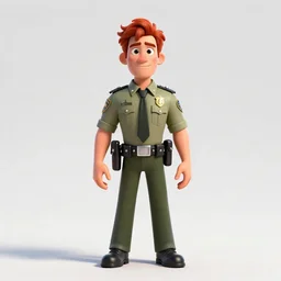 red-haired sheriff with badge, stylized pixar-style 3d render, full body, standing, isolated on a pure white background, centered, whole figure in frame, sharp focus, studio lighting