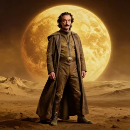 the full body shot of salvador dali in the role of emperor of universe | still frame from the dune movie by ridley scott with cinematogrophy of christopher doyle and art direction by hans giger, anamorphic lens, 8 k, higly detailed masterpiece