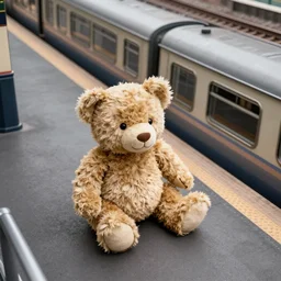 overhead shot of inside a teddy bear train station, professional photography,