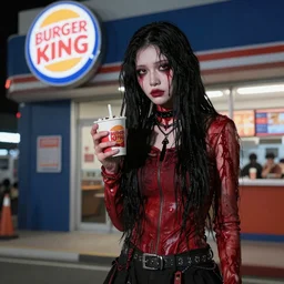 An upset Bloodborne character standing outside of a Burger King