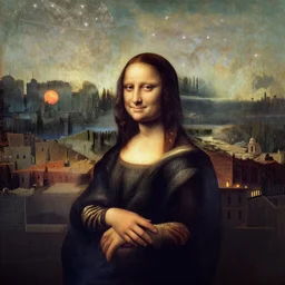 ethereal starlit city at sunset, italian futurism, da vinci, Josan Gonzalez