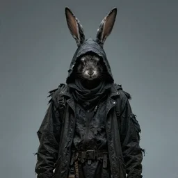 dark fantasy photorealistic portrait concept art of a bunny assassin wearing ragged clothes, trending on art station, stunning visuals, creative, cinematic, ultra detailed