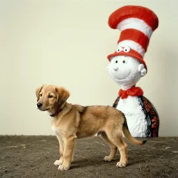 a very nice puppy, with a long long long tail, film still from the movie directed by denis villeneuve and david cronenberg with art direction by salvador dali and dr. seuss