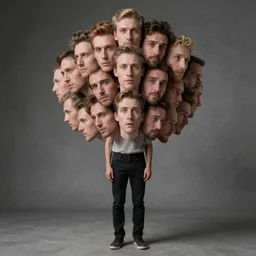 a little time and a lot of space stands a man with infinite faces, 4 k, high level of detail, surrealism