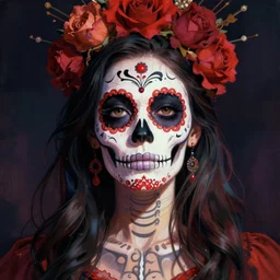 illustration of a sugar skull day of the dead girl, art by richard corben