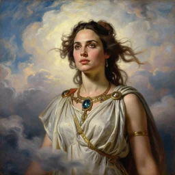 Head and shoulders masterpiece portrait oil painting of the beautiful goddess Gal Gadot as Geisha, she is wearing roman clothes and a surreal jewelry, her hair is natural disheveled, she is approaching heaven over the clouds, naturalism, dramatic lighting, high-detailed oil painting by Ilya Repin, Michelangelo da Caravaggio, William Blake, Alex Grey and Beksinski, trending on Artsation, hystorical painting, naturalism, masterpiece, full body shot, 4k, 8k,