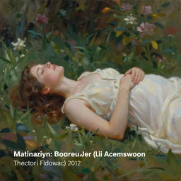 painting of woman in fetal position lying down in garden