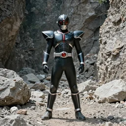character portrait of the guyver 1 standing in a rock quarry, guyver dark hero, tokusatsu, rubber suit, guyver the biobooster armor, guyver out of control, full body, centered, daylight, cinematic camera, cinematic lighting, wide angle lens