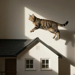 cat flying over house