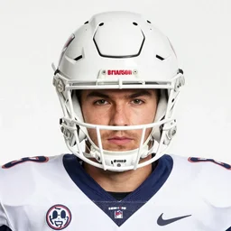 headshot of a football player on a white backdrop, offensive lineman cole briarson, aged 2 7 years old, a stock photo by mac conner, associated press photo
