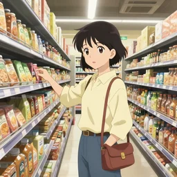anime highly detailed grocery isle in the style of laurie greasley