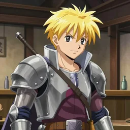 young blonde boy fantasy thief in a tavern, full metal alchemist, anime style