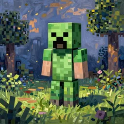 Minecraft creeper, impressionist style, Monet